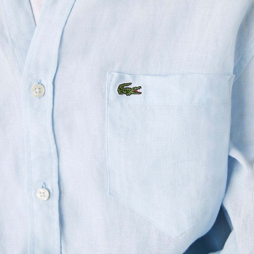 Camisas Lacoste Masculino Luz Azuis Regular Fit Linen OT4-34923M1