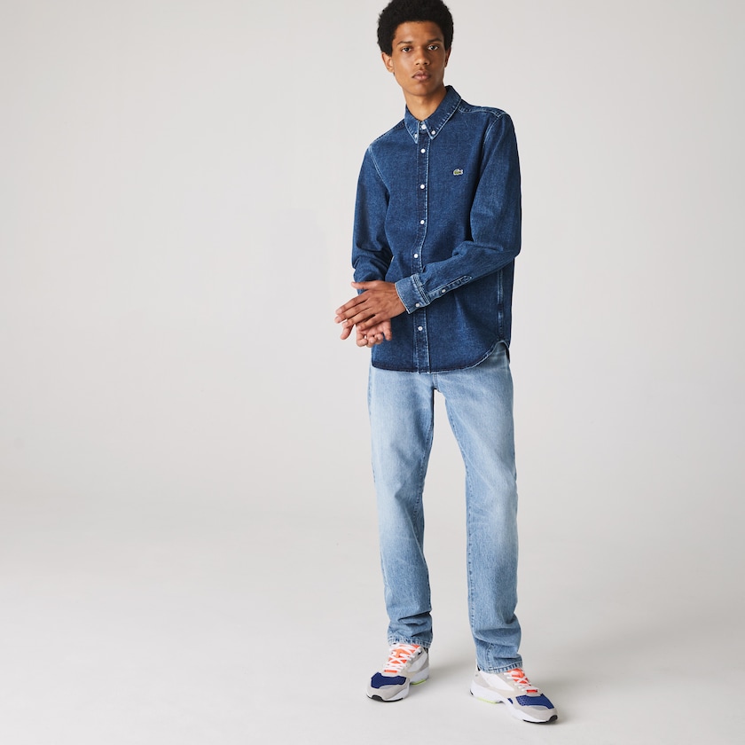 Camisas Lacoste Masculino Azuis Regular Fit Natural Cotton Denim RI0-76047E2