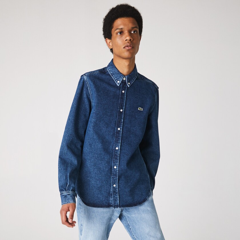 Camisas Lacoste Masculino Azuis Regular Fit Natural Cotton Denim RI0-76047E2