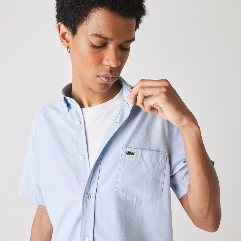 Camisas Lacoste Masculino Luz Azuis Regular Fit Oxford Cotton MW3-72317D8