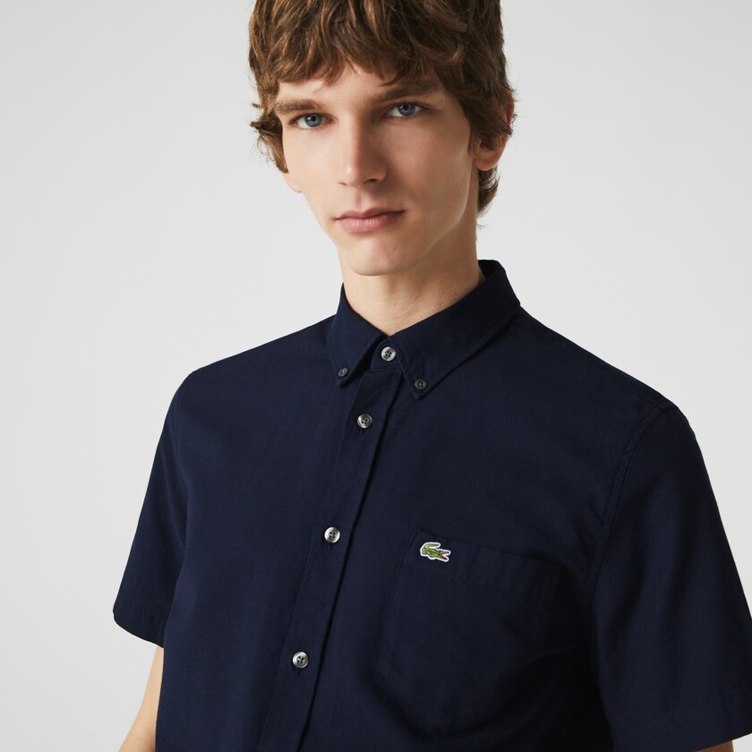 Camisas Lacoste Masculino Azul Marinho Azuis Regular Fit Oxford Cotton GL8-00220X6