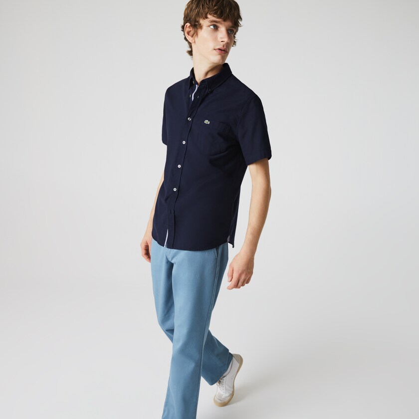 Camisas Lacoste Masculino Azul Marinho Azuis Regular Fit Oxford Cotton GL8-00220X6