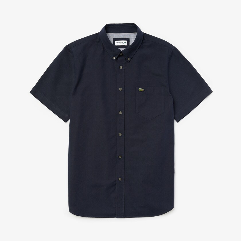 Camisas Lacoste Masculino Azul Marinho Azuis Regular Fit Oxford Cotton GL8-00220X6