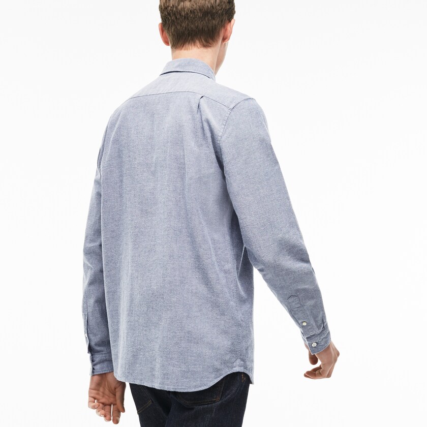 Camisas Lacoste Masculino Azul Marinho Azuis Branco Regular Fit Oxford Cotton YB2-88288V0