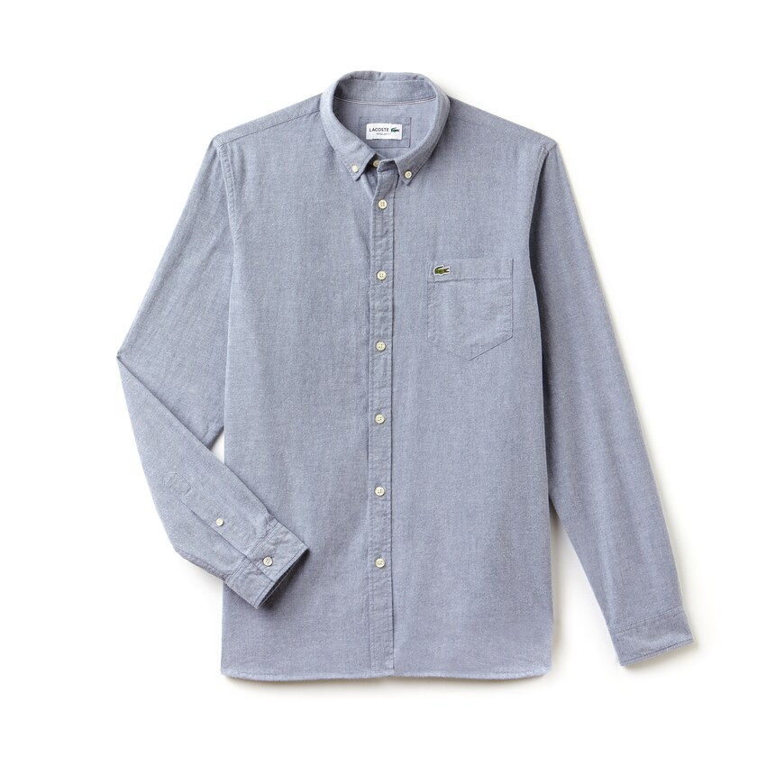 Camisas Lacoste Masculino Azul Marinho Azuis Branco Regular Fit Oxford Cotton YB2-88288V0
