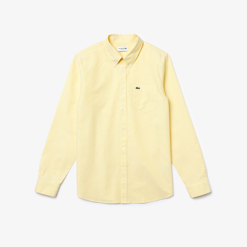 Camisas Lacoste Masculino Amarelas Regular Fit Oxford Cotton WG9-28332L6