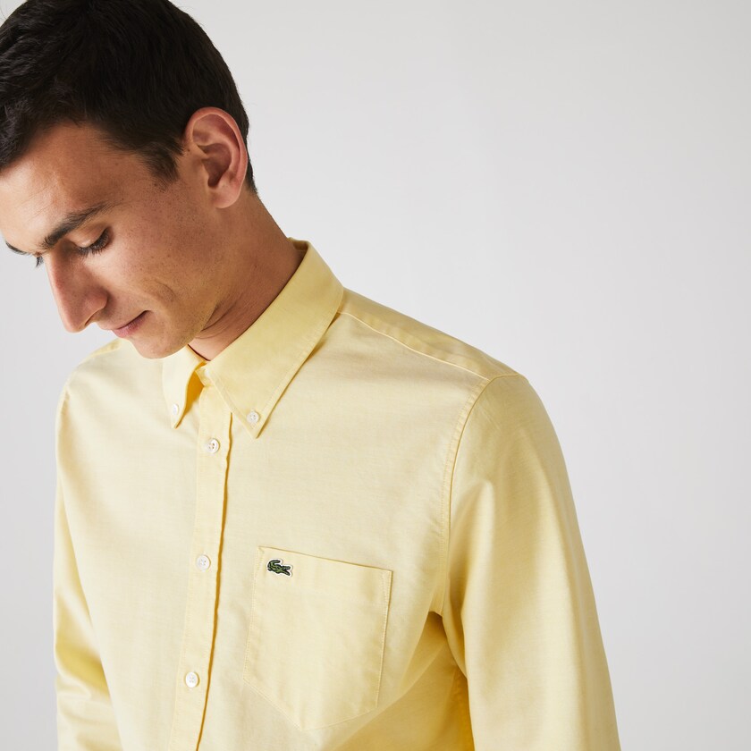 Camisas Lacoste Masculino Amarelas Regular Fit Oxford Cotton WG9-28332L6