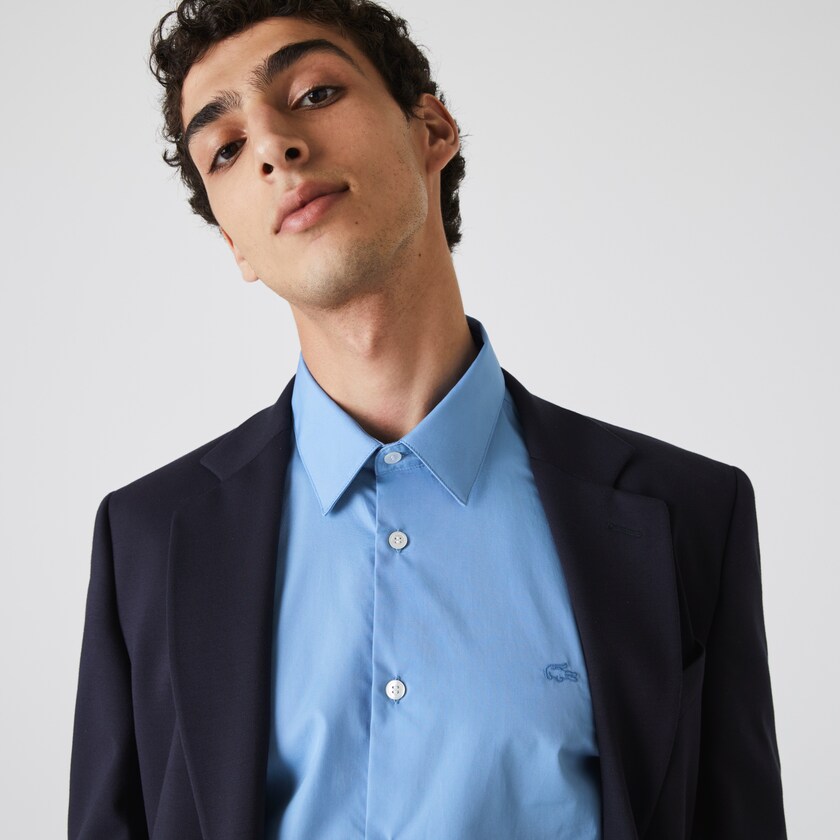 Camisas Lacoste Masculino Luz Azuis Regular Fit Premium Cotton Poplin GY1-79967T0