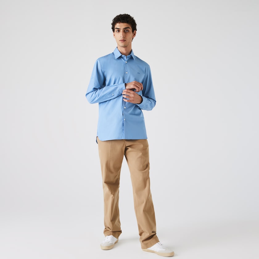 Camisas Lacoste Masculino Luz Azuis Regular Fit Premium Cotton Poplin GY1-79967T0