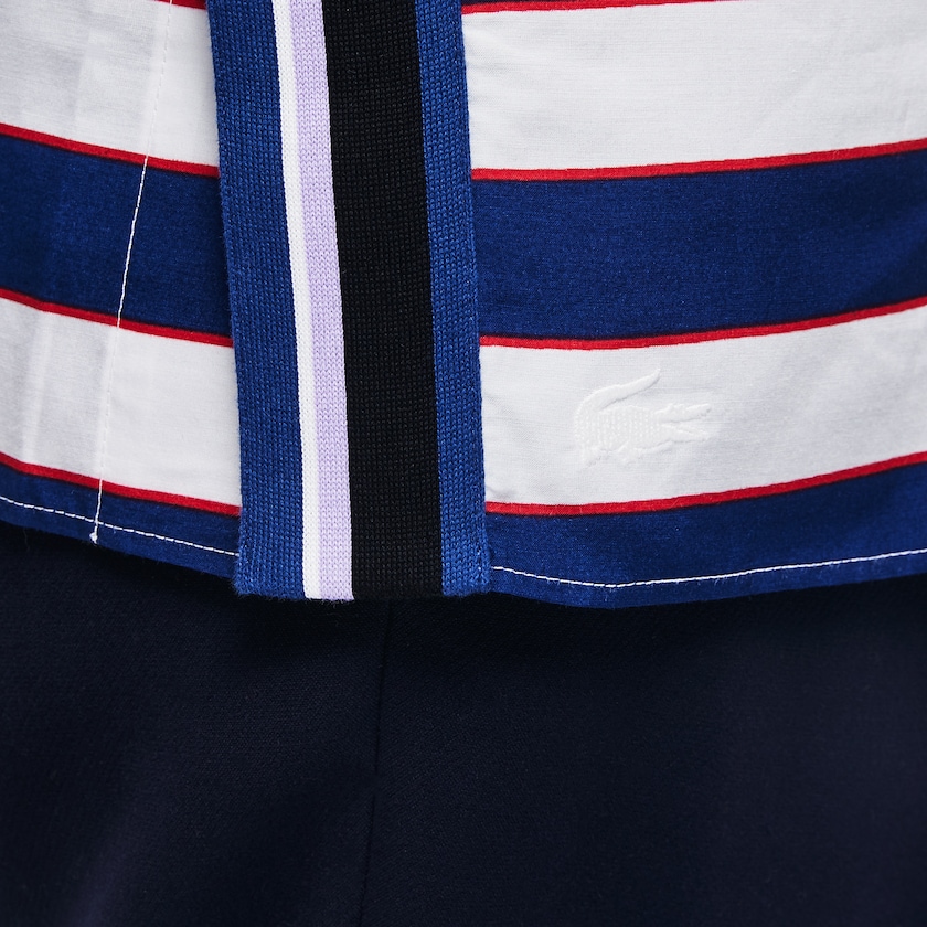 Camisas Lacoste Feminino Branco Azul Marinho Azuis Vermelhas Regular Fit Striped Cotton & Silk Voile MS5-64136L2