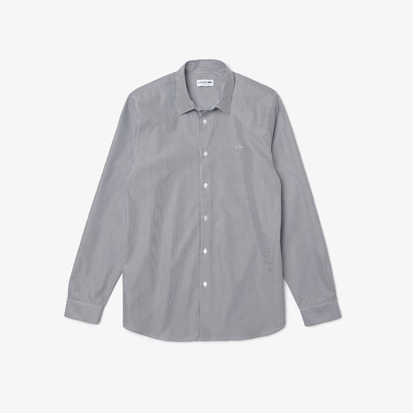 Camisas Lacoste Masculino Branco Pretas Regular Fit Striped Cotton Poplin SQ3-32013Y9