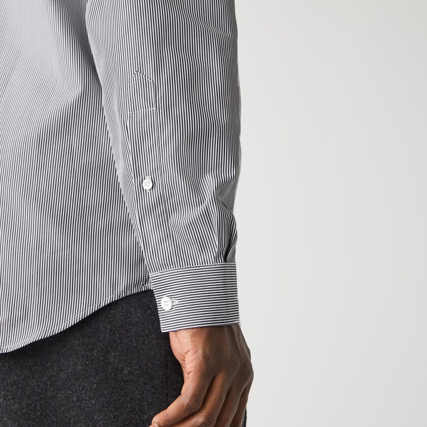 Camisas Lacoste Masculino Branco Pretas Regular Fit Striped Cotton Poplin SQ3-32013Y9