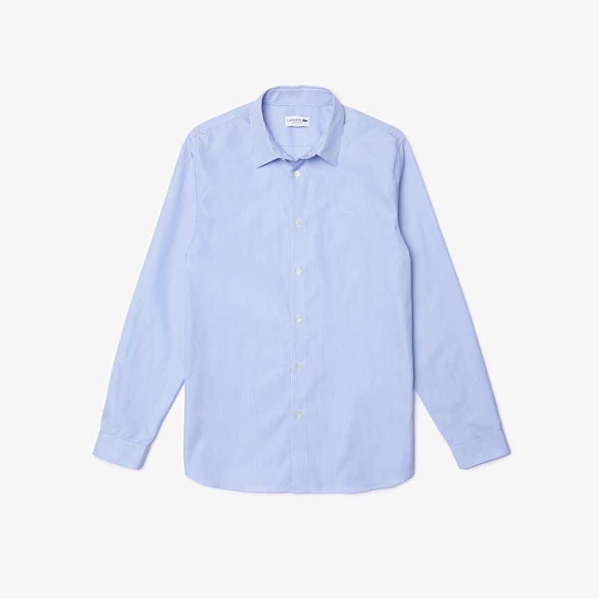 Camisas Lacoste Masculino Branco Azuis Regular Fit Striped Cotton Poplin HU0-69016L9