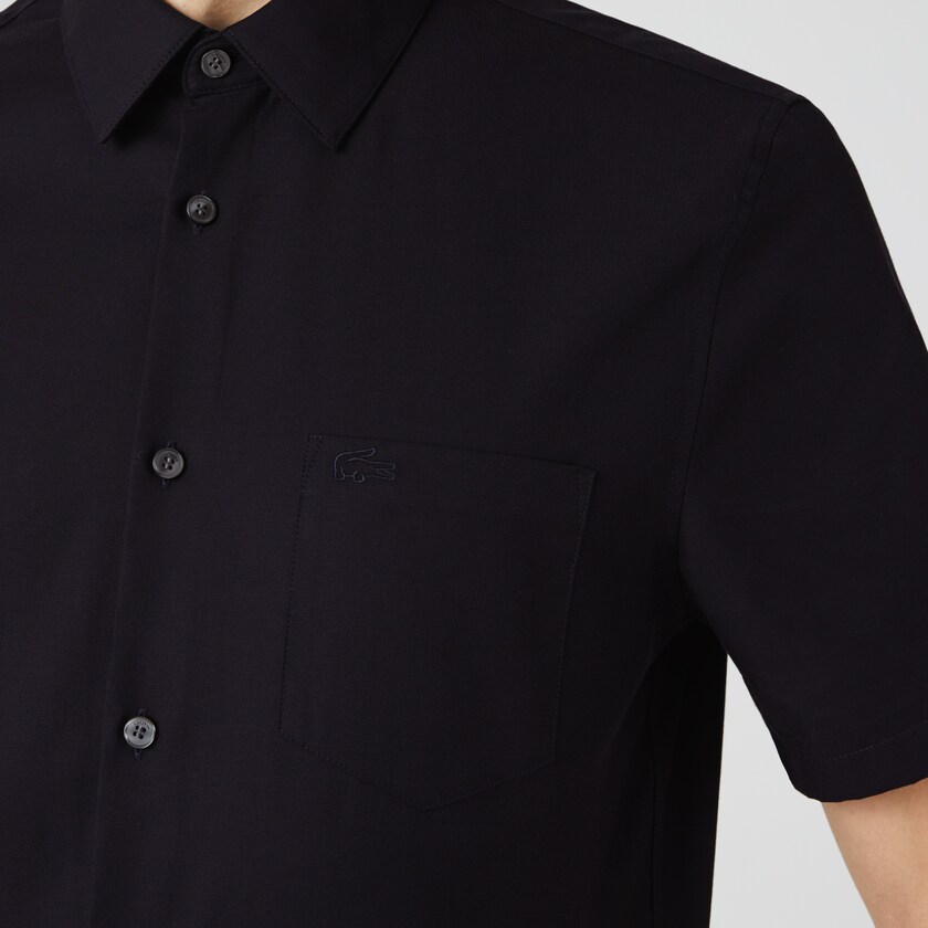 Camisas Lacoste Masculino Azul Marinho Azuis Regular Fit Textured Cotton Poplin PK2-91279R3