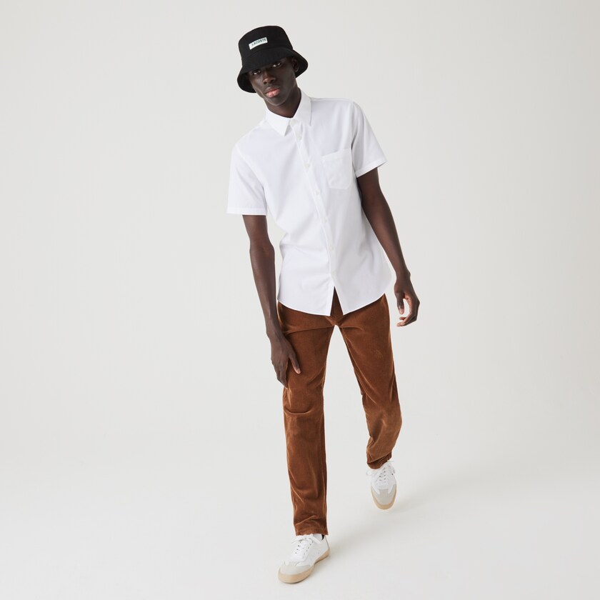 Camisas Lacoste Masculino Branco Regular Fit Textured Cotton Poplin XE9-10601L5
