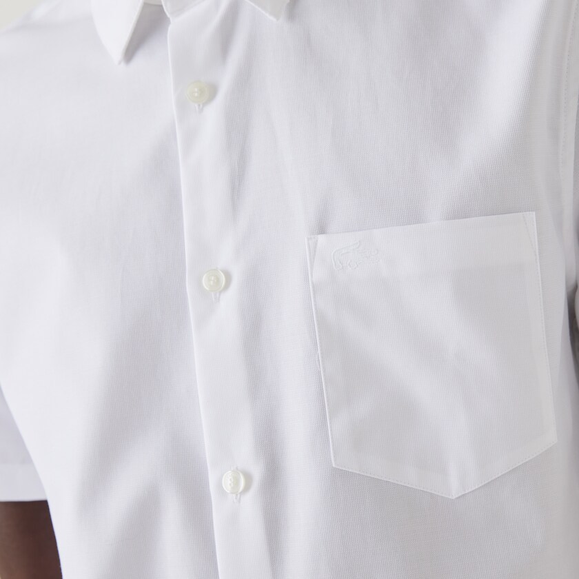 Camisas Lacoste Masculino Branco Regular Fit Textured Cotton Poplin XE9-10601L5