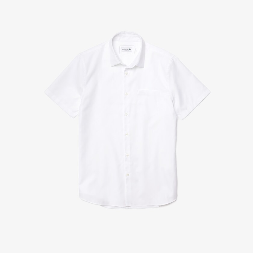 Camisas Lacoste Masculino Branco Regular Fit Textured Cotton Poplin XE9-10601L5