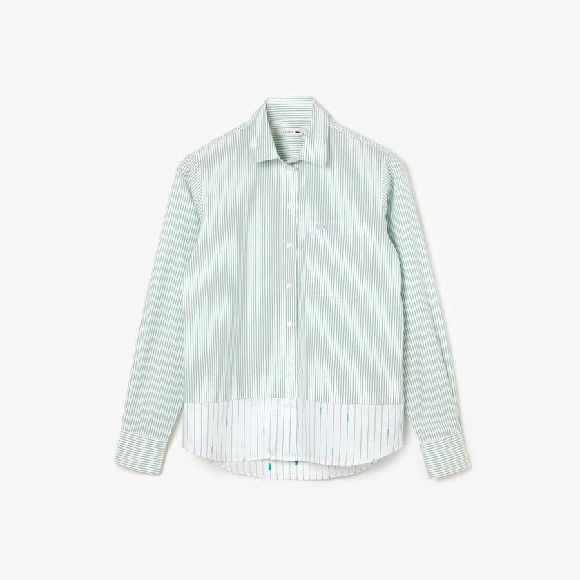 Camisas Lacoste Feminino Branco Verdes Regular Fit Trompe-L'œil Cotton Poplin PP5-93339F0