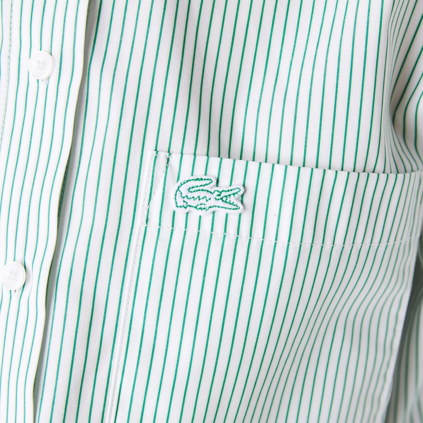Camisas Lacoste Feminino Branco Verdes Regular Fit Trompe-L'œil Cotton Poplin PP5-93339F0
