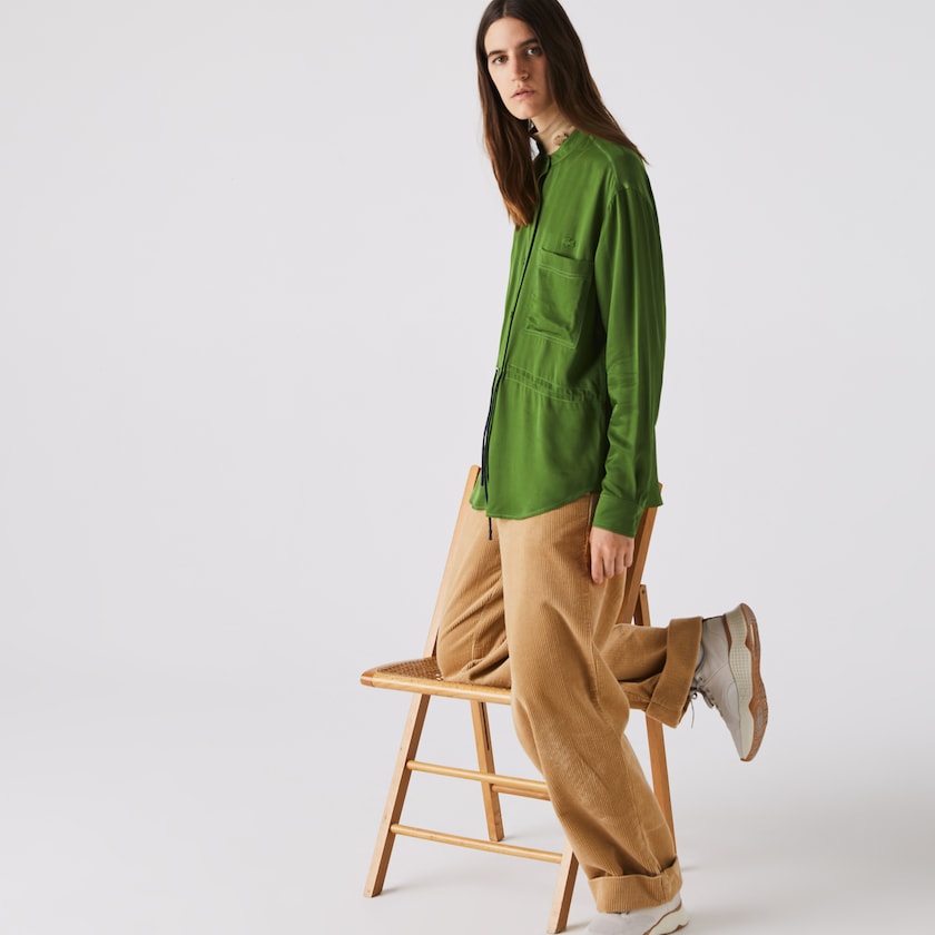 Camisas Lacoste Feminino Verdes Relaxed Fit Adjustable Waist Flowy Mao Collar WS1-79227E2