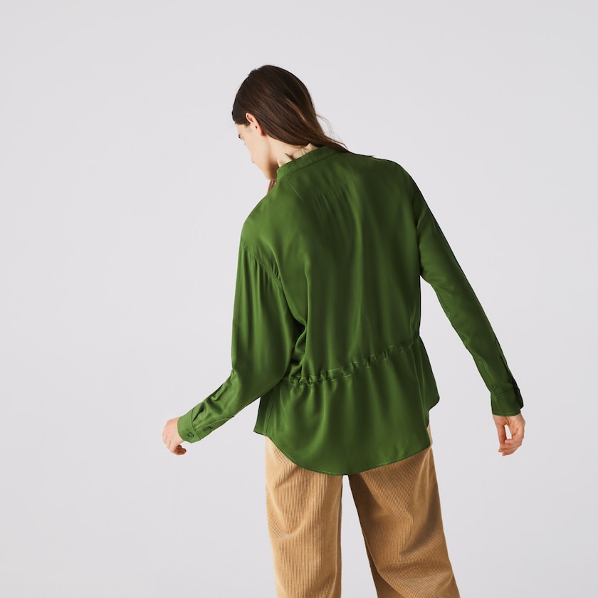 Camisas Lacoste Feminino Verdes Relaxed Fit Adjustable Waist Flowy Mao Collar WS1-79227E2