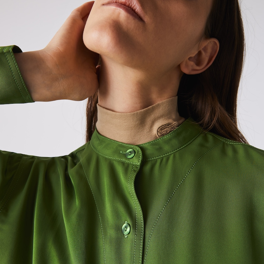 Camisas Lacoste Feminino Verdes Relaxed Fit Adjustable Waist Flowy Mao Collar WS1-79227E2