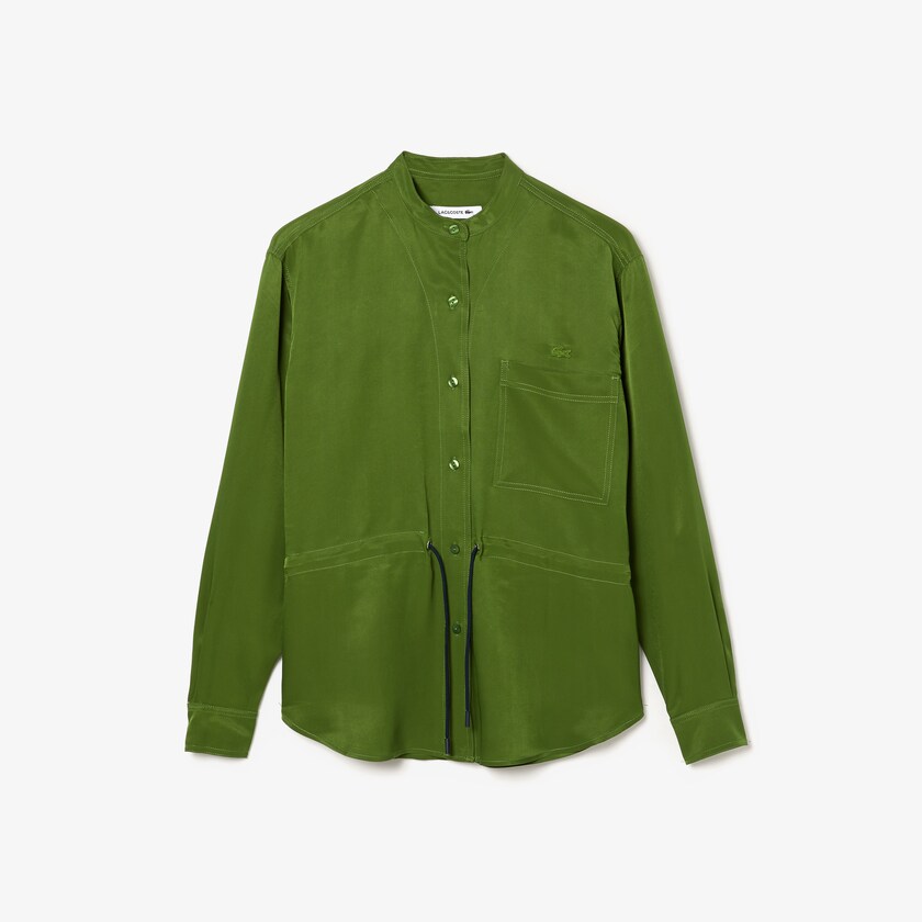 Camisas Lacoste Feminino Verdes Relaxed Fit Adjustable Waist Flowy Mao Collar WS1-79227E2