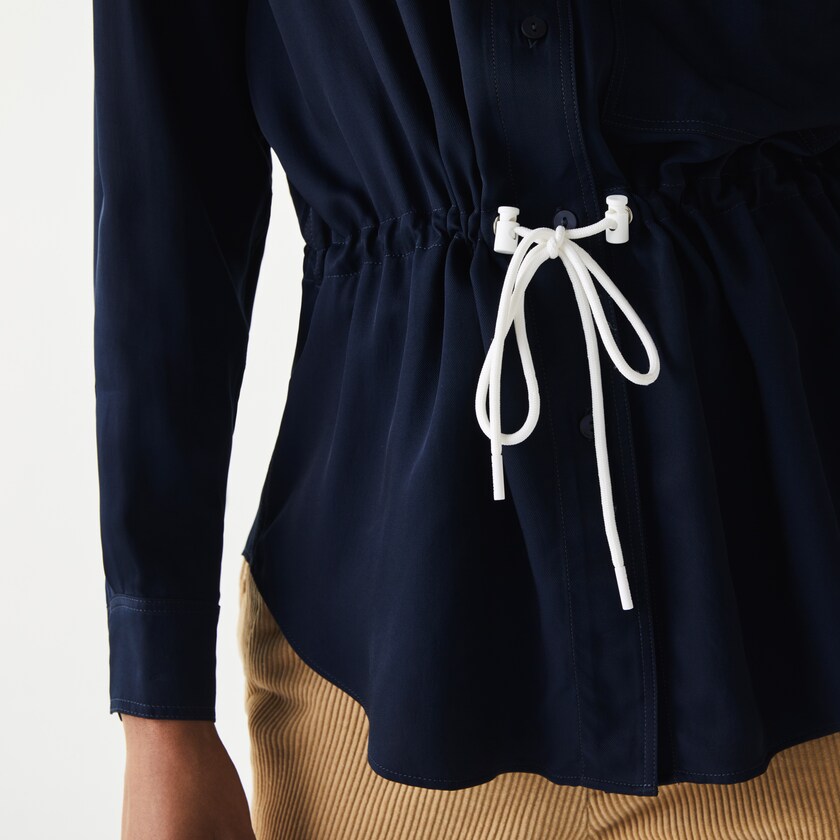 Camisas Lacoste Feminino Azul Marinho Azuis Relaxed Fit Adjustable Waist Flowy Mao Collar LC7-00090C8