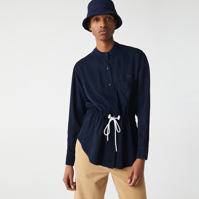 Camisas Lacoste Feminino Azul Marinho Azuis Relaxed Fit Adjustable Waist Flowy Mao Collar LC7-00090C8