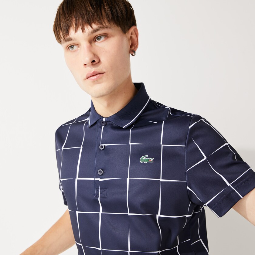 Camisas Lacoste Masculino Azul Marinho Azuis Branco SPORT Breathable Print Piqué Tennis Polo DI2-58065I4