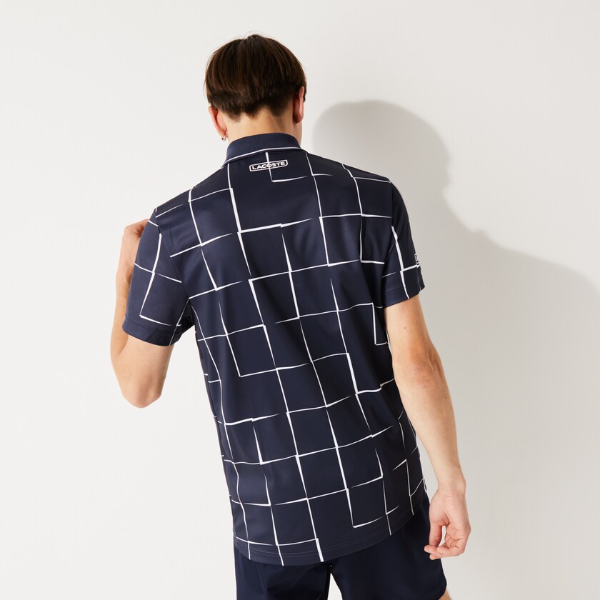Camisas Lacoste Masculino Azul Marinho Azuis Branco SPORT Breathable Print Piqué Tennis Polo DI2-58065I4