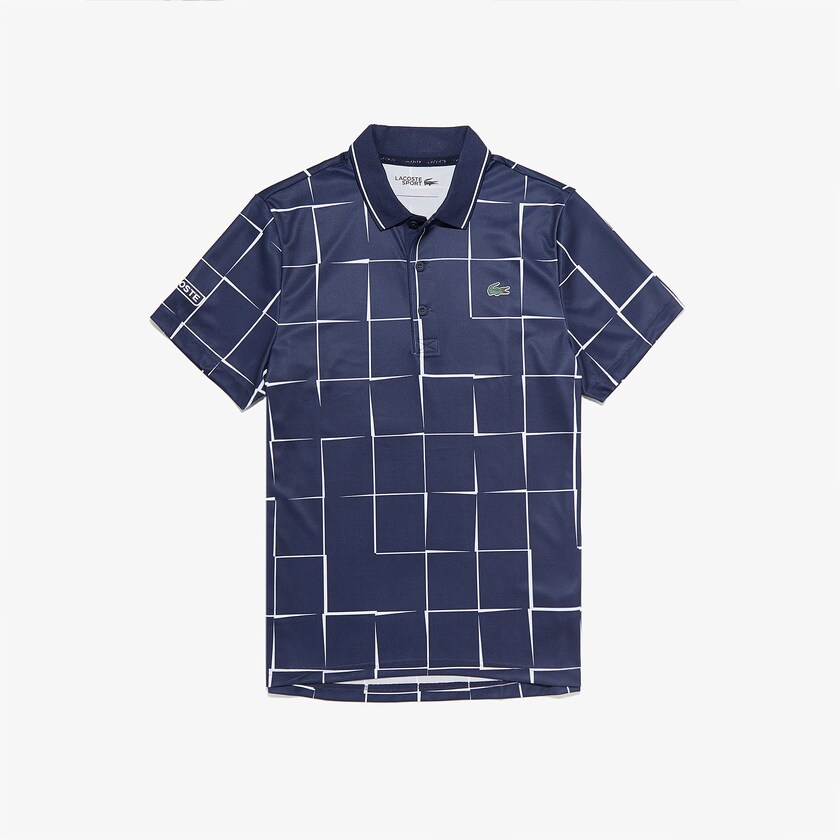 Camisas Lacoste Masculino Azul Marinho Azuis Branco SPORT Breathable Print Piqué Tennis Polo DI2-58065I4