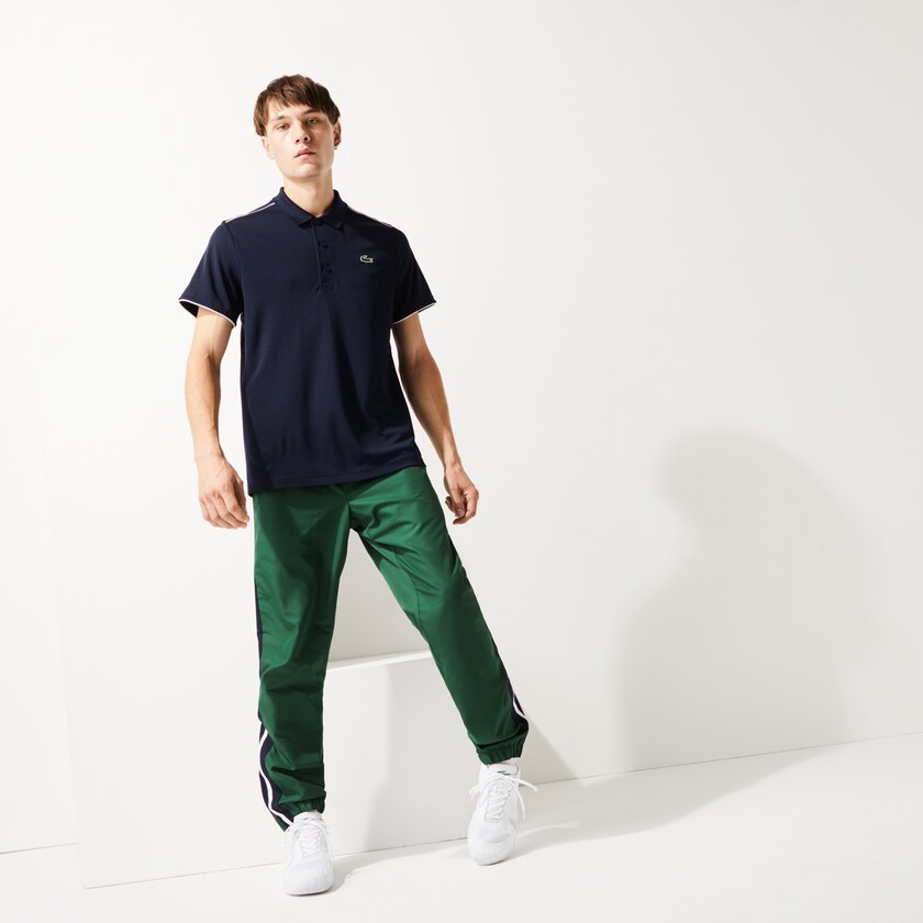 Camisas Lacoste Masculino Azul Marinho Azuis Branco SPORT Contrast Piping Breathable Piqué Polo BG2-18261U8