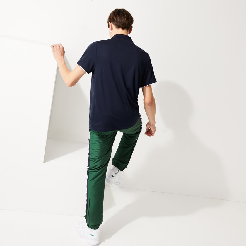 Camisas Lacoste Masculino Azul Marinho Azuis Branco SPORT Contrast Piping Breathable Piqué Polo BG2-18261U8