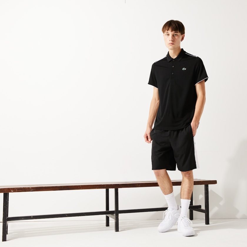 Camisas Lacoste Masculino Pretas Branco SPORT Contrast Piping Breathable Piqué Polo RU0-84618R6