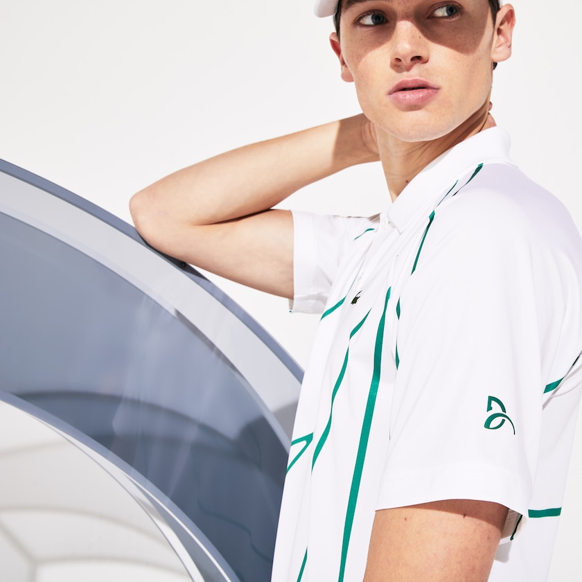 Camisas Lacoste Masculino Branco Verdes SPORT Novak Djokovic Printed Breathable Polo SQ9-94049W5