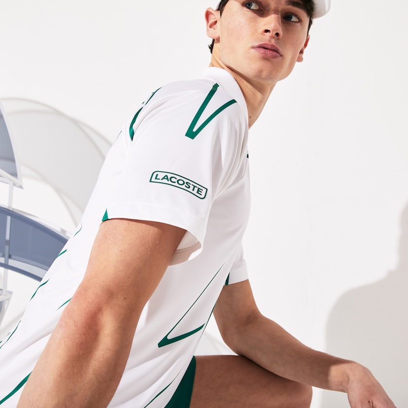 Camisas Lacoste Masculino Branco Verdes SPORT Novak Djokovic Printed Breathable Polo SQ9-94049W5