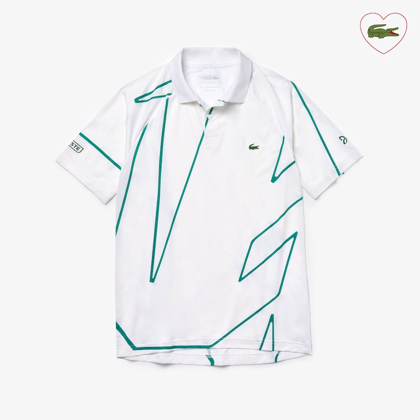 Camisas Lacoste Masculino Branco Verdes SPORT Novak Djokovic Printed Breathable Polo SQ9-94049W5