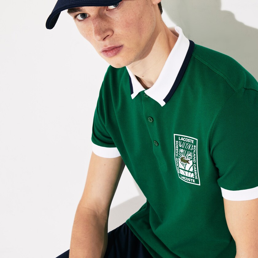 Camisas Lacoste Masculino Verdes Branco Azul Marinho Azuis SPORT Roland Garros Plant-Print Cotton Polo CK4-03670X9