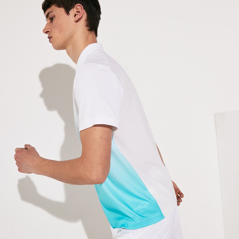 Camisas Lacoste Masculino Branco Turquesa Verdes SPORT Roland Garros Zip-Front Performance Polo AC0-59935P6