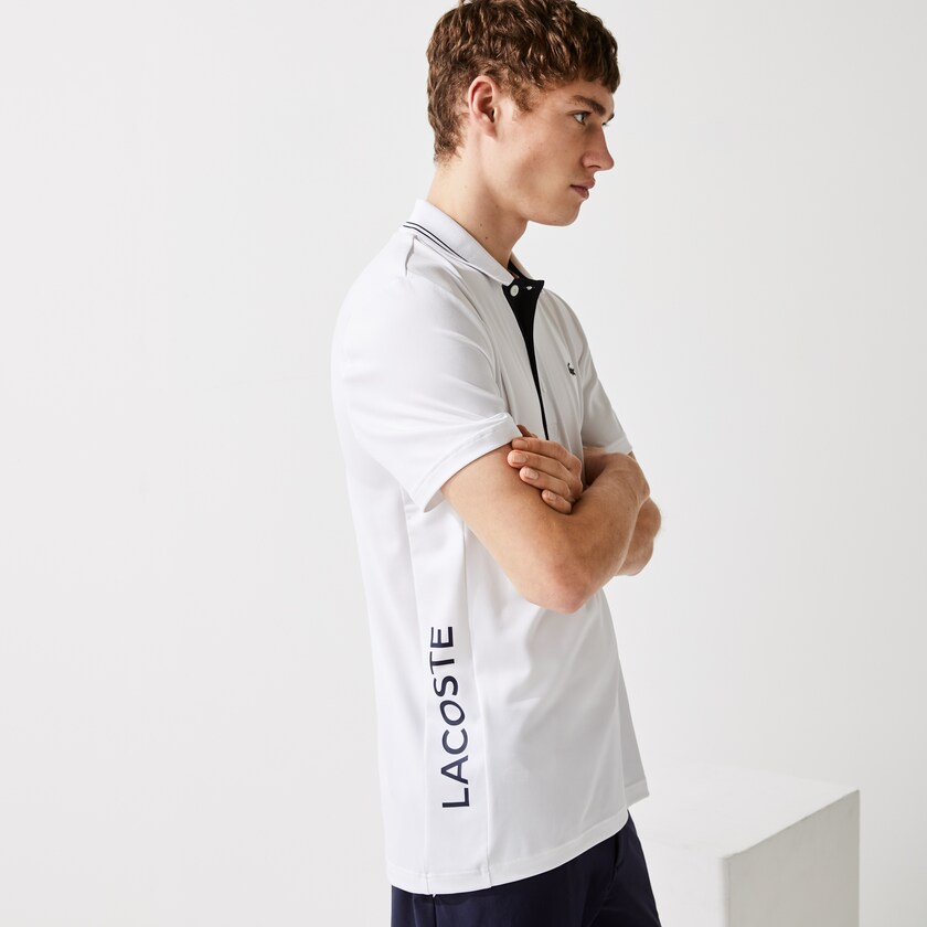 Camisas Lacoste Masculino Branco Azul Marinho Azuis SPORT Signature Breathable Golf Polo IG9-04030C6