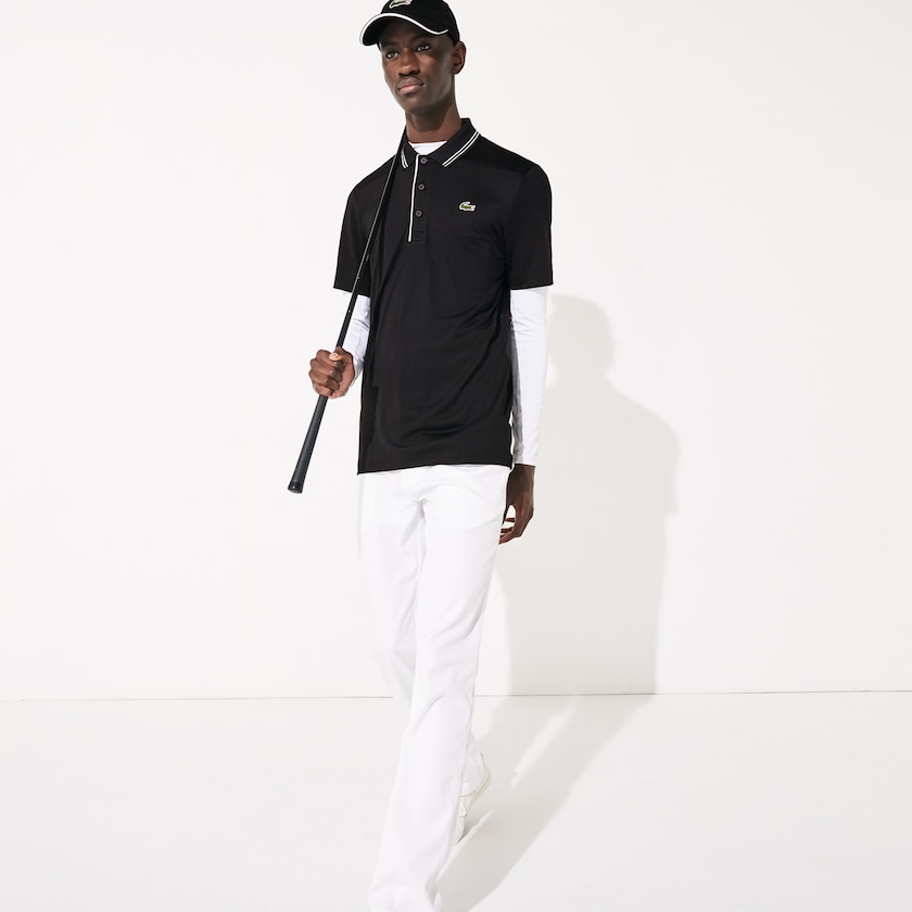 Camisas Lacoste Masculino Pretas Branco SPORT Signature Breathable Golf Polo CD3-94859U2