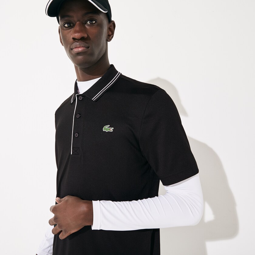 Camisas Lacoste Masculino Pretas Branco SPORT Signature Breathable Golf Polo CD3-94859U2