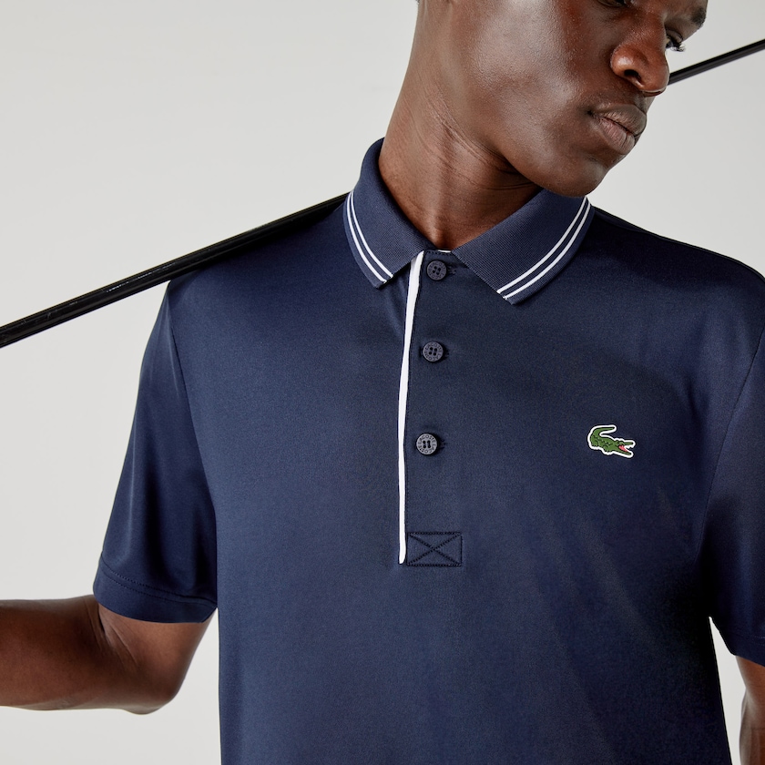 Camisas Lacoste Masculino Azul Marinho Azuis Branco SPORT Signature Breathable Golf Polo NO0-24952O2