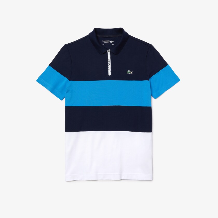 Camisas Lacoste Masculino Azul Marinho Azuis Azuis Branco SPORT Striped Stretch Piqué Zip-Up Golf Polo WH9-60276Q6