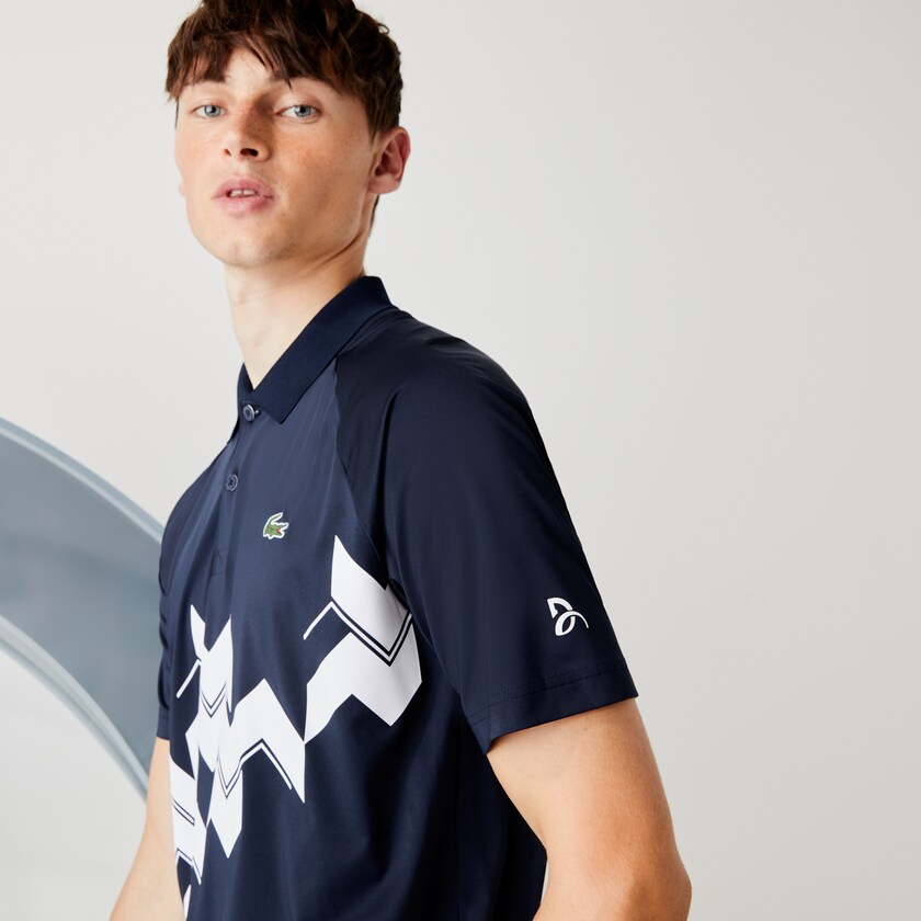Camisas Lacoste Masculino Azul Marinho Azuis Branco SPORT x Novak Djokovic Breathable Jersey Polo IE8-08760M8