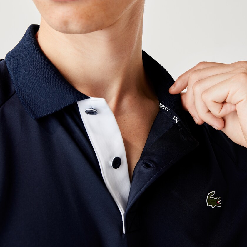 Camisas Lacoste Masculino Azul Marinho Azuis Branco SPORT x Novak Djokovic Breathable Jersey Polo IE8-08760M8