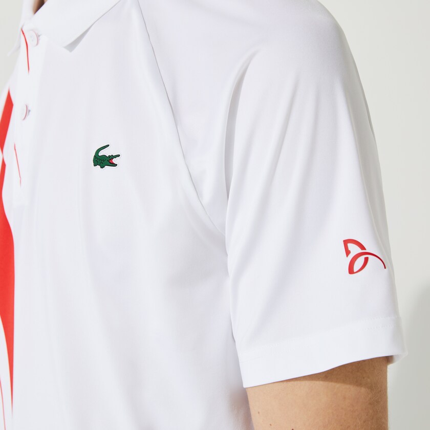 Camisas Lacoste Masculino Branco Vermelhas SPORT x Novak Djokovic Print Stretch Jersey Polo JT3-73527R5