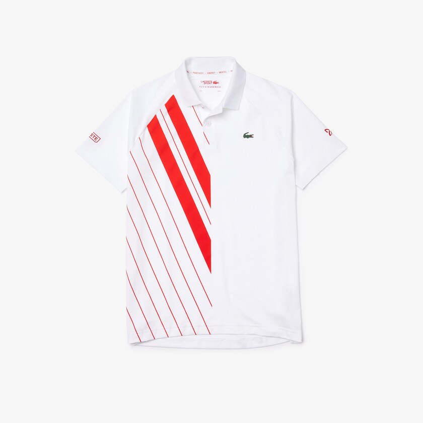 Camisas Lacoste Masculino Branco Vermelhas SPORT x Novak Djokovic Print Stretch Jersey Polo JT3-73527R5