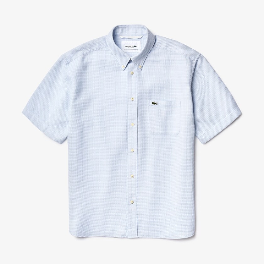 Camisas Lacoste Masculino Luz Azuis Branco Short-Sleeved Lightweight Cotton WJ7-94409R7